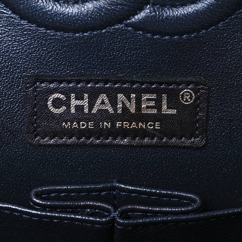 CHANEL IRIDESCENT CALFSKIN QUILTED MEDIUM DOUBLE FLAP NAVY (25*15*6cm)