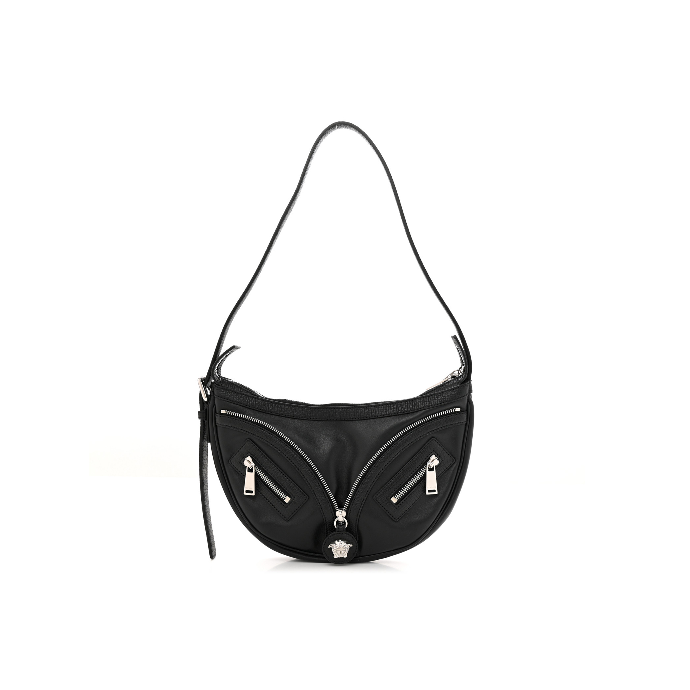 VERSACE CALFSKIN SMALL REPEAT ZIP HOBO BLACK  (30*22*5cm)