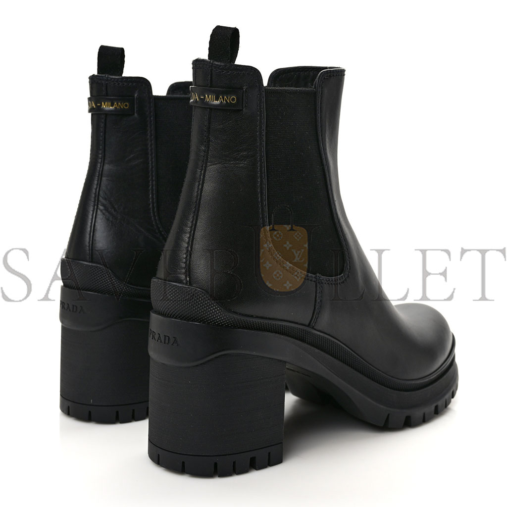 PRADA VITELLO MONTANA LUG SOLE CHELSEA 55MM BOOTS 40 BLACK