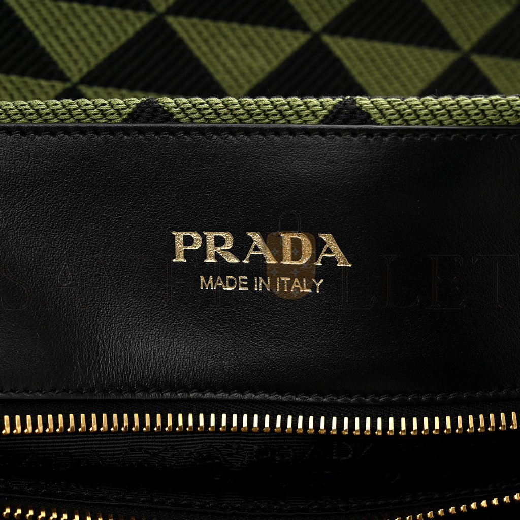 PRADA FABRIC EMBROIDERED SAFFIANO LARGE SYMBOLE TOTE BLACK EDERA (43*33*18cm)