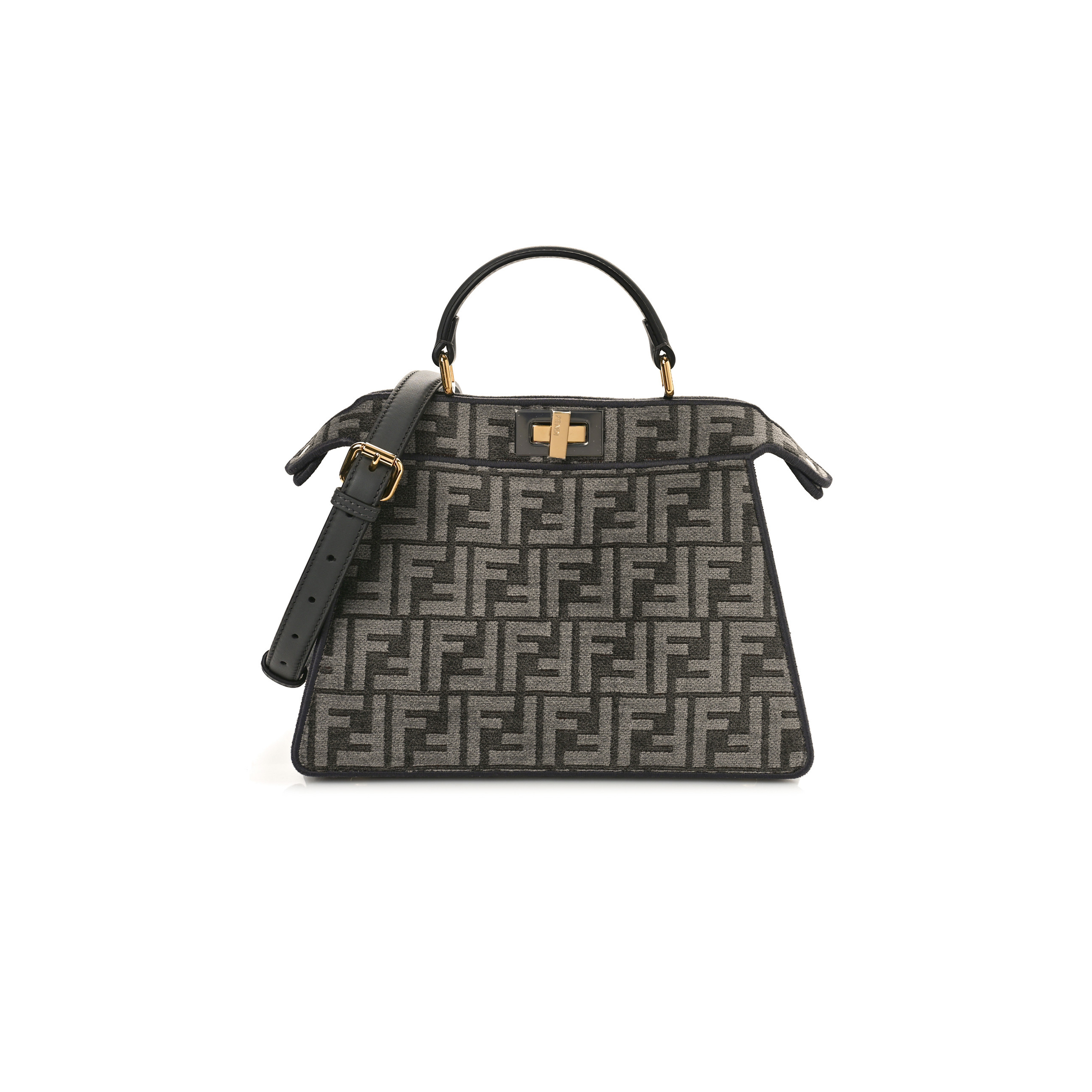 FENDI CHENILLE VITELLO SETA FF SMALL PEEKABOO I SEE U SATCHEL ANTHRACITE ASFALTO (27*20*13cm)