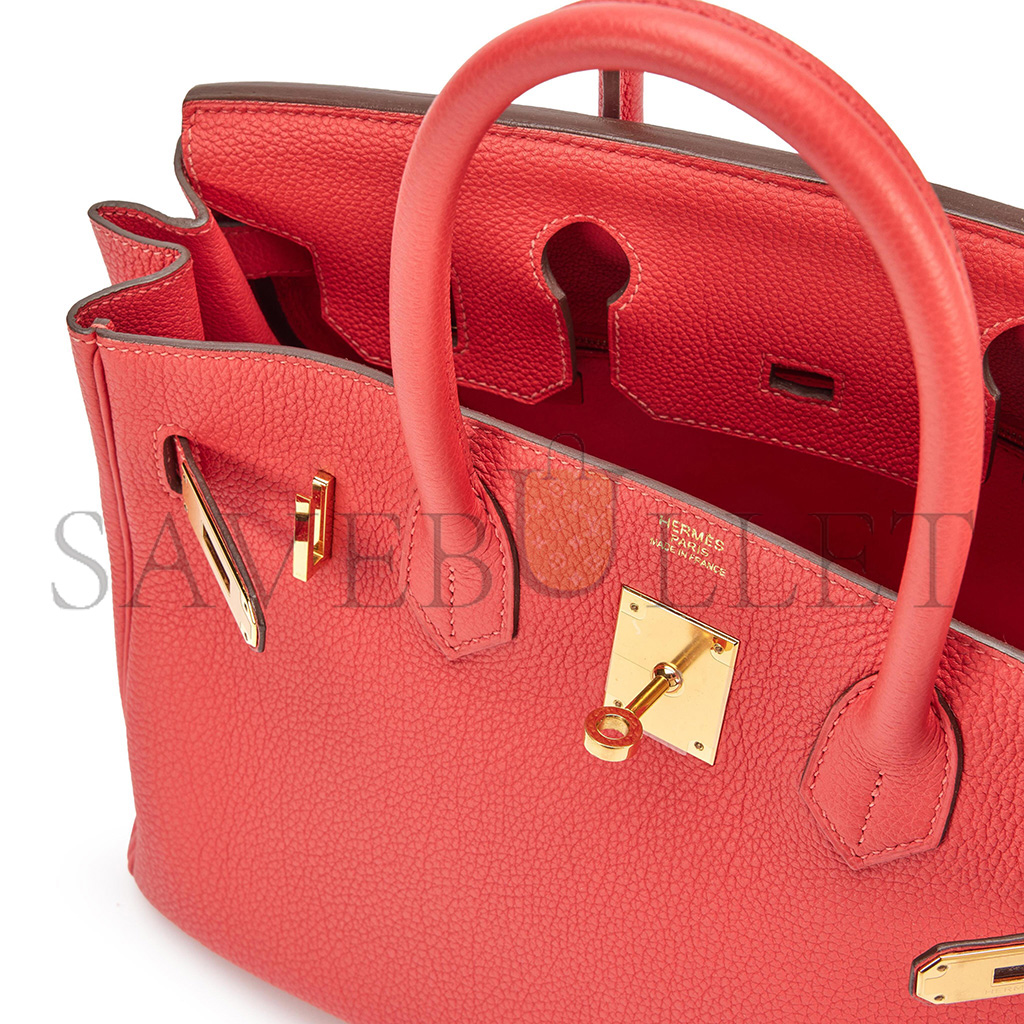 HERMÈS MASTER BIRKIN 25 TOGO LEATHER RED GOLD BUCKLE BAG 7622672931 (25*20*13cm)