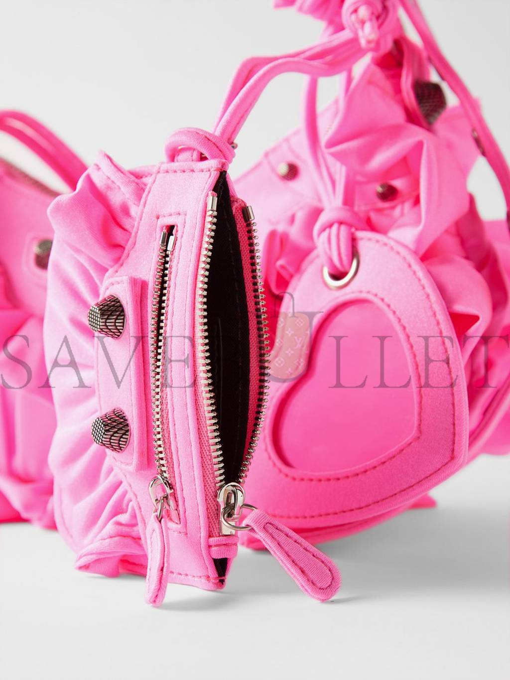 BALENCIAGA PINK LE CAGOLE XS RUFFLED SPANDEX SHOULDER BAG MATCHESFASHION US (25*15.2*6cm)