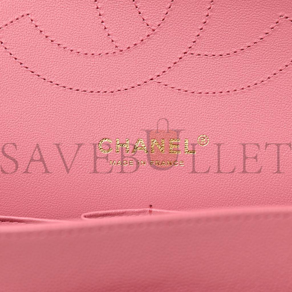 CHANEL CAVIAR QUILTED JUMBO DOUBLE FLAP DARK PINK ROSE GOLD HARDWARE (30*19*9cm)