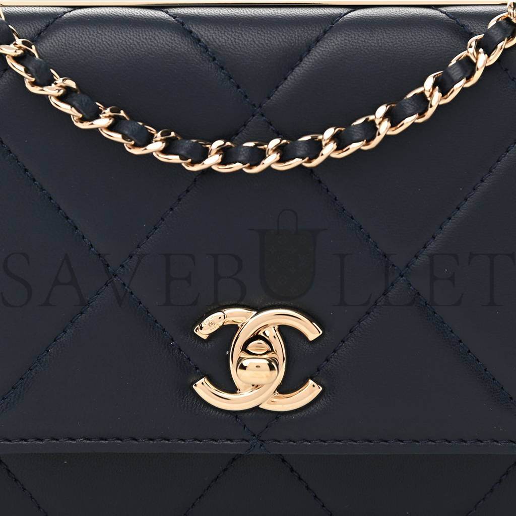 CHANEL LAMBSKIN QUILTED TRENDY CC WALLET ON CHAIN WOC NAVY ROSE GOLD HARDWARE (19*12*3cm)