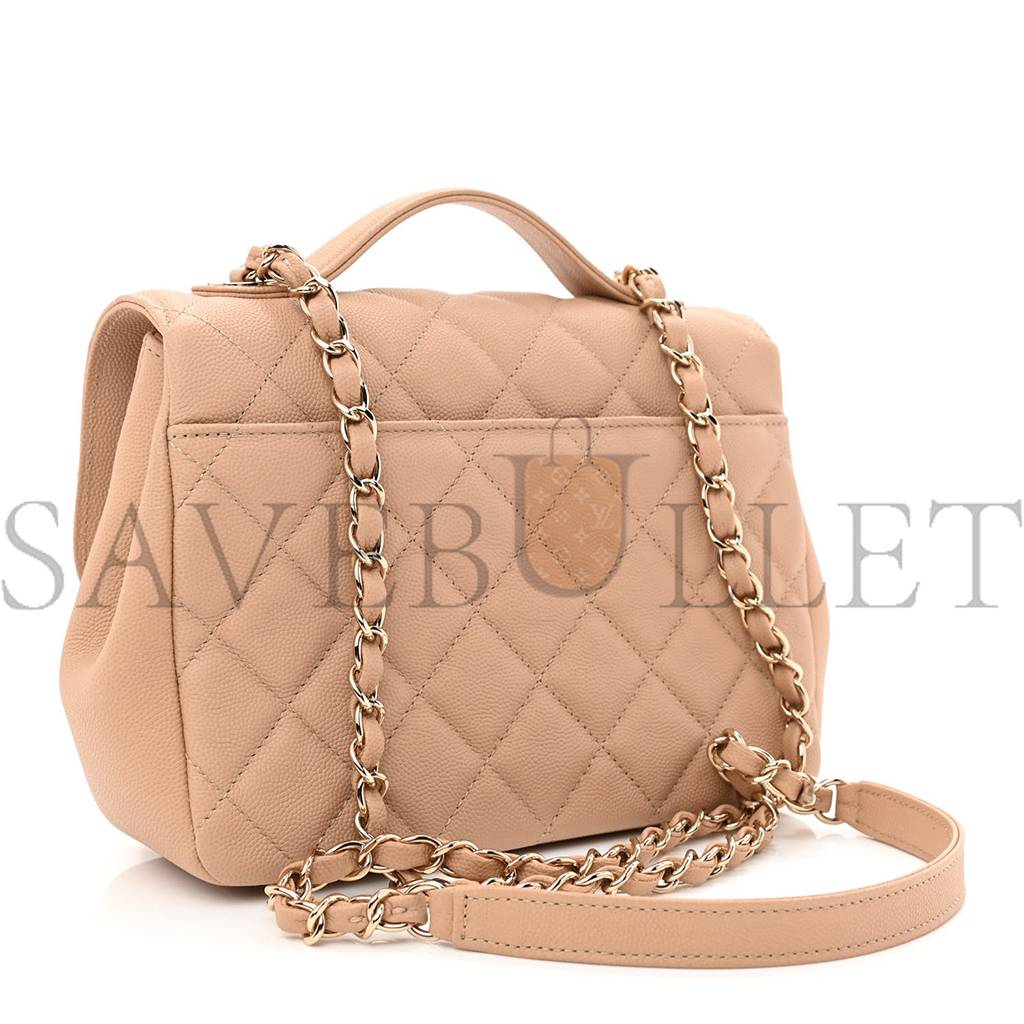 CHANEL CAVIAR QUILTED MEDIUM BUSINESS AFFINITY FLAP BEIGE GOLD HARDWARE (22*16*7cm)