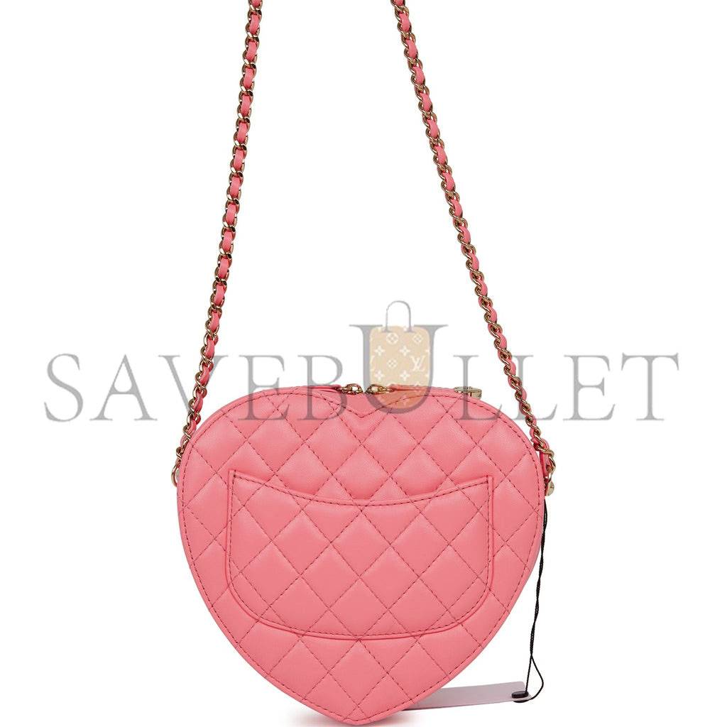 CHANEL CC IN LOVE LARGE HEART BAG PINK LAMBSKIN LIGHT GOLD HARDWARE (20*18*6cm)