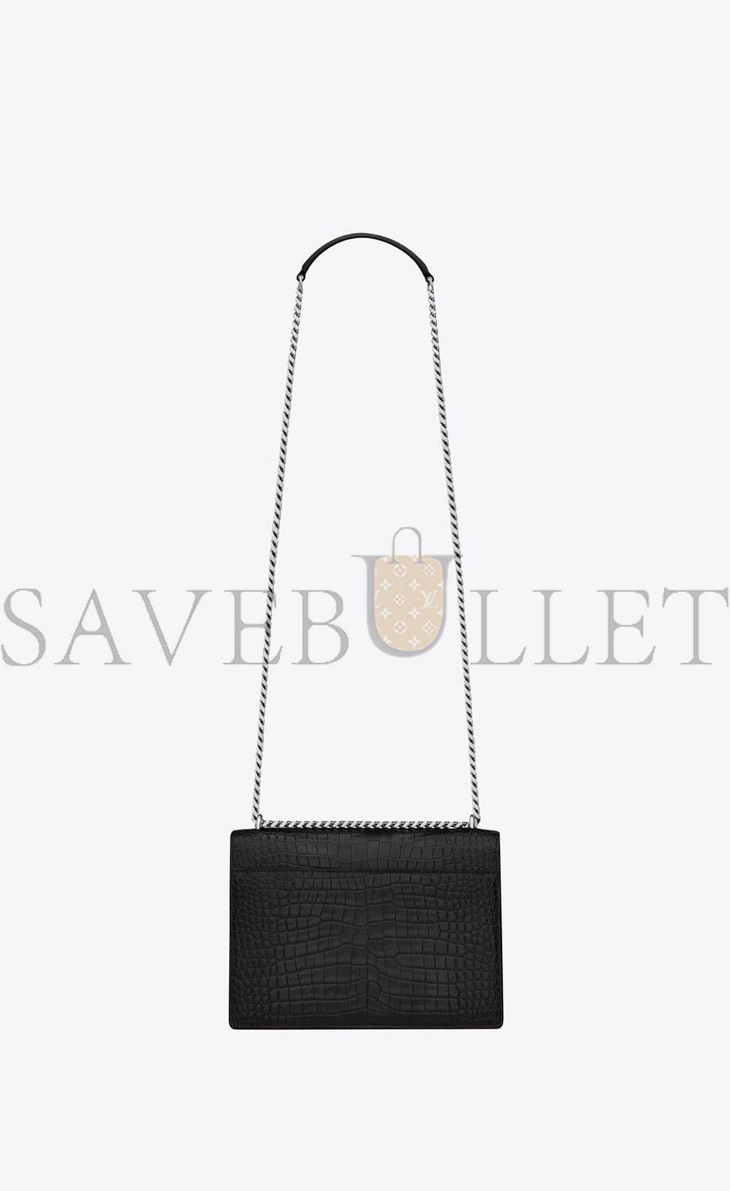 YSL SUNSET MEDIUM CHAIN GAB IN CROCODILE-EMBOSSED SHINY LEATHER 442906DND0N1000 (22*16*6.5cm) YSL SUNSET MEDIUM CHAIN GAB IN CROCODILE-EMBOSSED SHINY LEATHER 442906DND0N1000 (22*16*6.5cm)