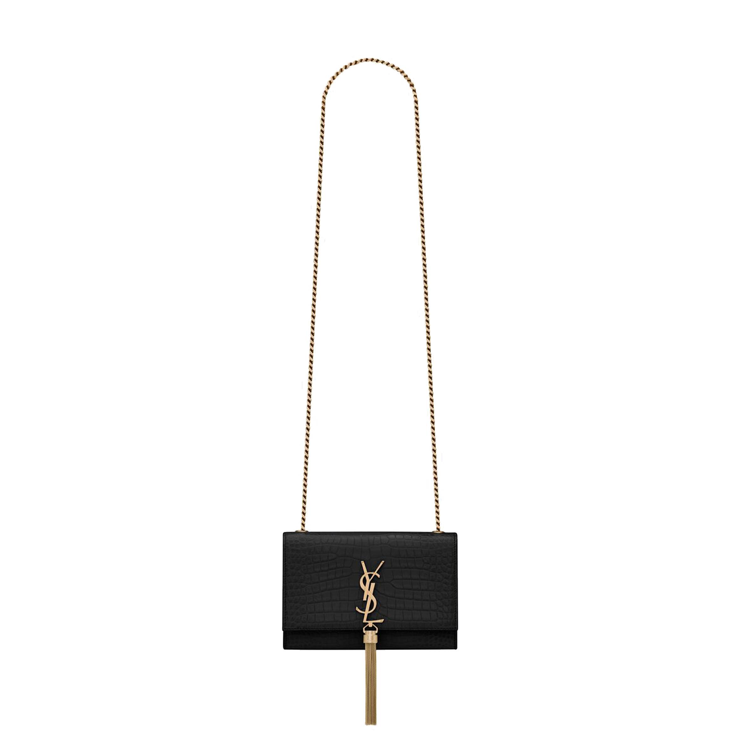 YSL KATE SMALL CHAIN BAG WITH TASSEL IN CROCODILE-EMBOSSED SHINY LEATHER 474366DND0J1000 (20*12.5*5cm) YSL KATE SMALL CHAIN BAG WITH TASSEL IN CROCODILE-EMBOSSED SHINY LEATHER 474366DND0J1000 (20*12.5*5cm)