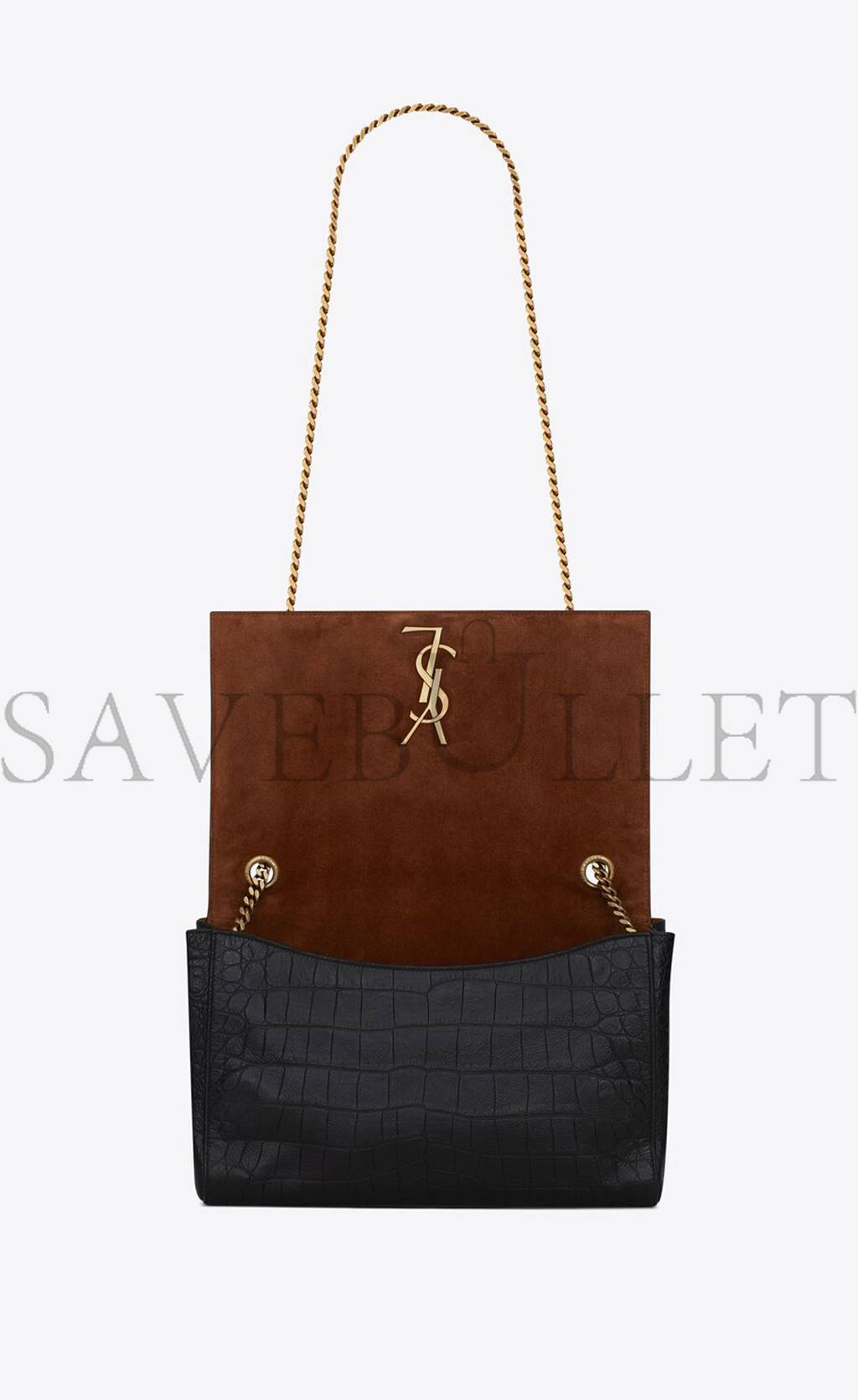 YSL KATE MEDIUM REVERSIBLE CHAIN BAG IN SUEDE AND CROCODILE-EMBOSSED LEATHER 55380424O1W1062 (28.5*20*6cm)