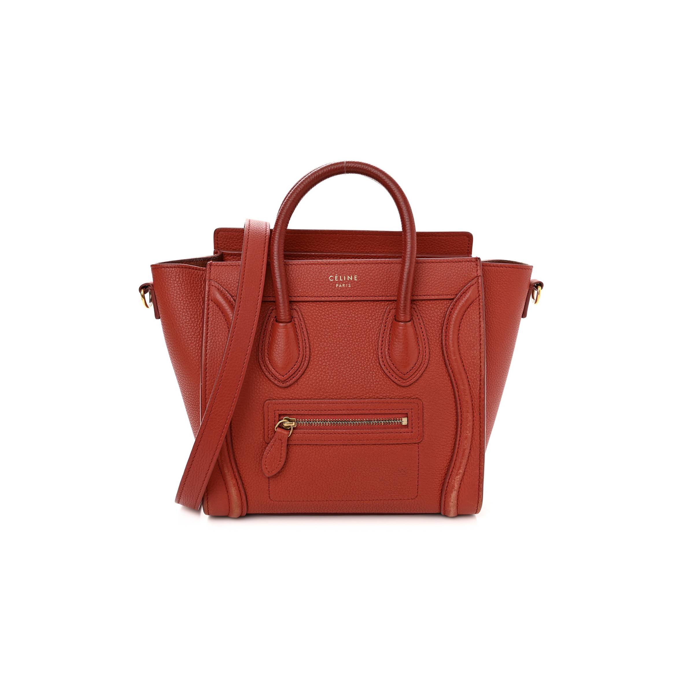 CELINE DRUMMED CALFSKIN NANO LUGGAGE RED (20*20*10cm)