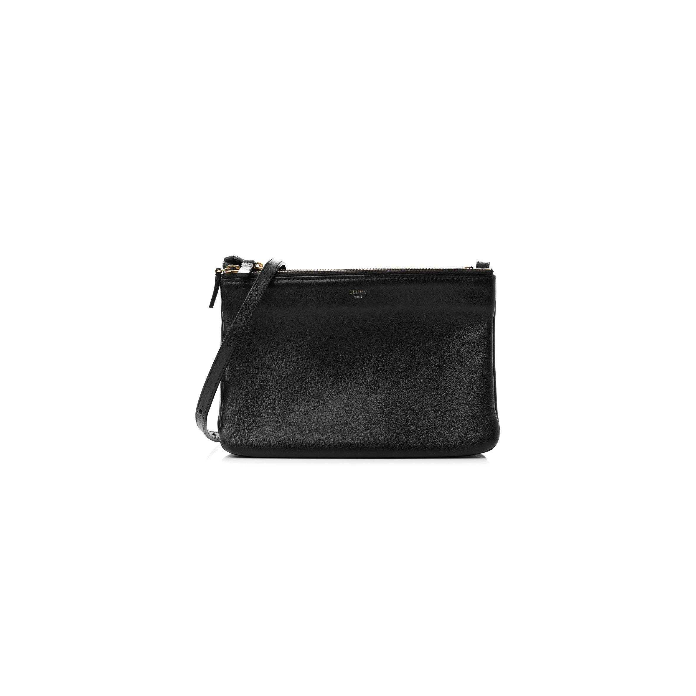 CELINE LAMBSKIN SMALL TRIO CROSSBODY BAG BLACK (22*14*4cm)