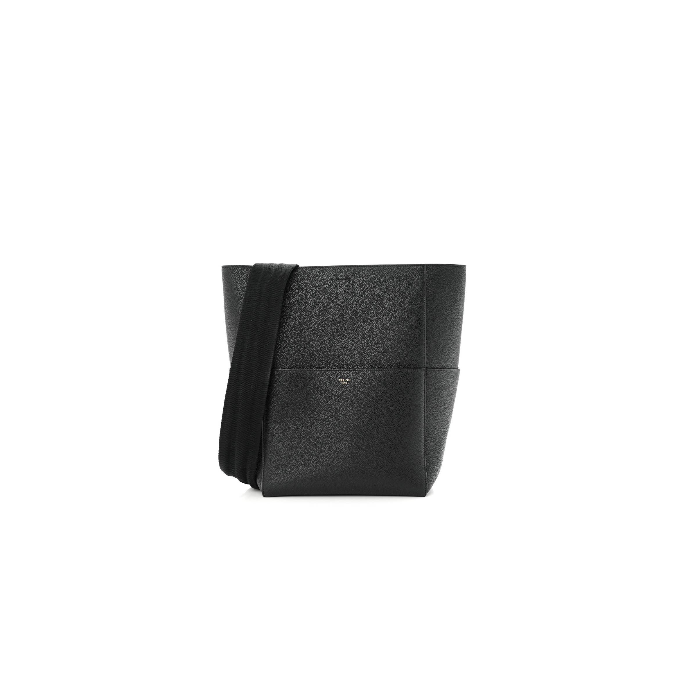 CELINE SOFT GRAINED CALFSKIN SANGLE BUCKET BAG BLACK (33*23*15cm)