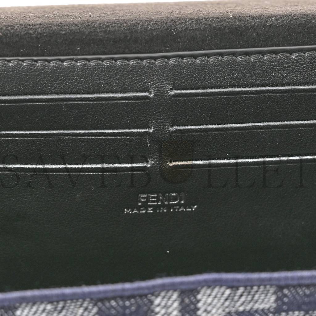 FENDI FABRIC JACQUARD REACTIVE JEAN DENIM VITELLO COVER FF BAGUETTE SOFT TRUNK BLUE BLACK (21*12*6cm)
