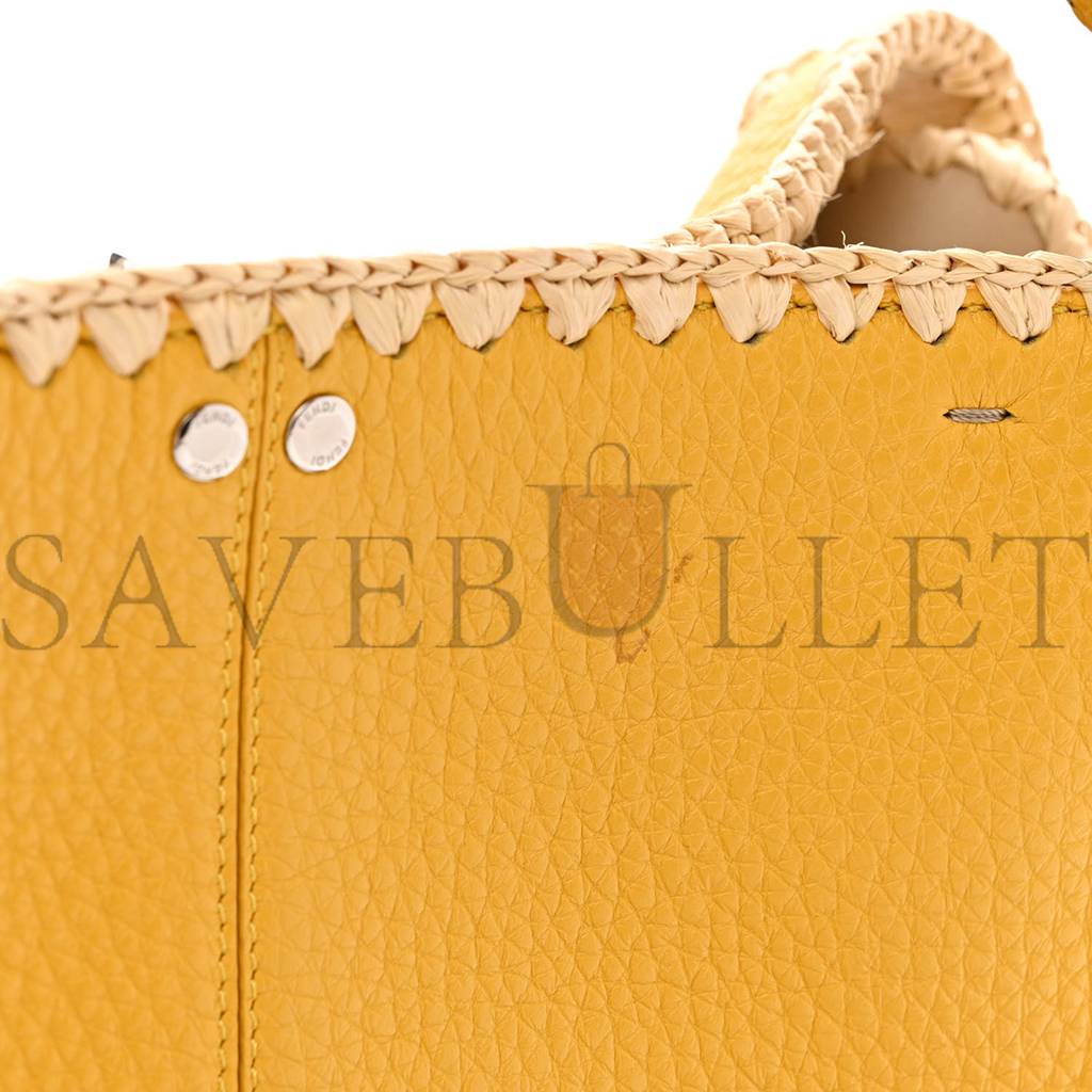 FENDI CUOIO ROMANO SELLERIA RAFFIA BI-COLOR WOVEN MEDIUM PEEKABOO X-LITE SUNFLOWER PAGLIA (30*25*15cm)